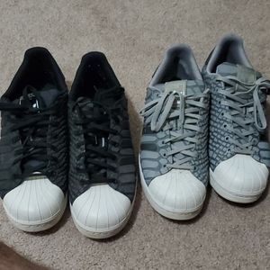 2 pair adidas superstars shell toe 11 and 11.5